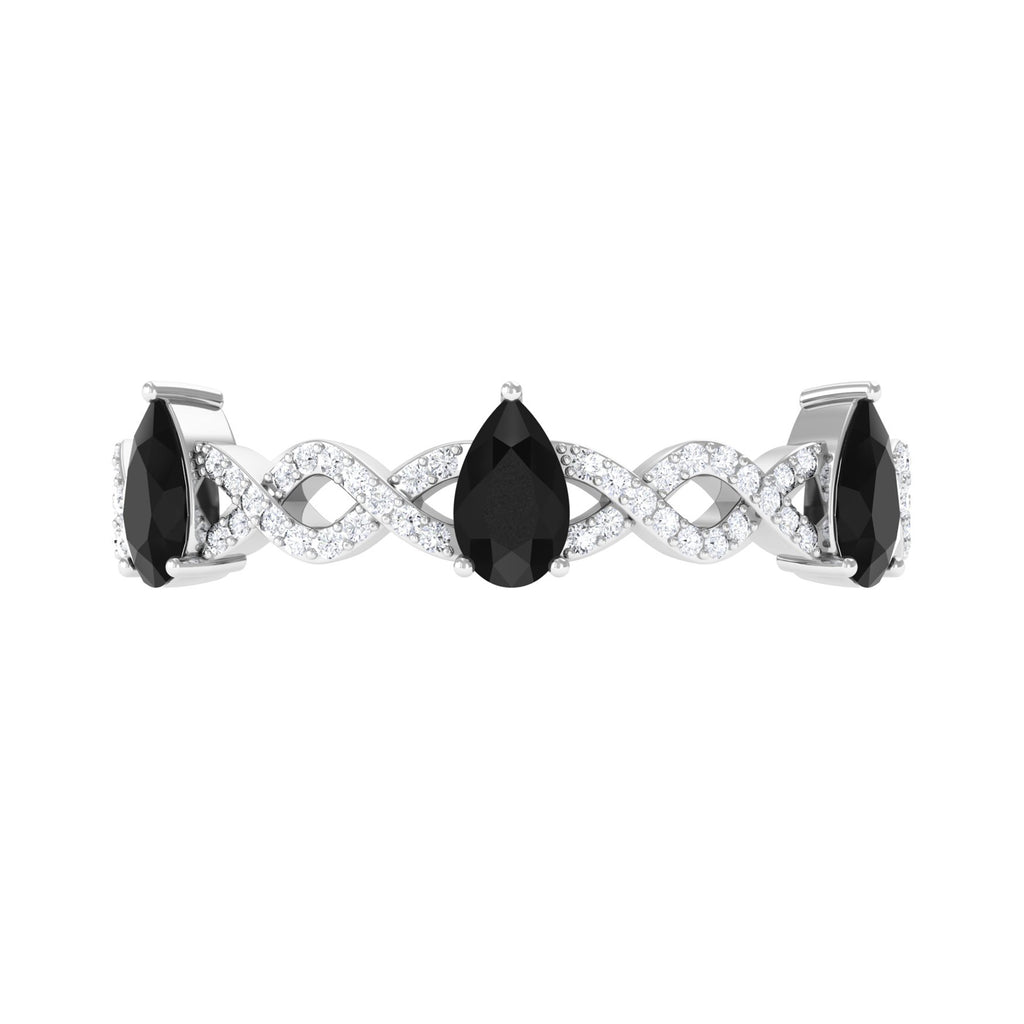 Pear Cut Natural Black Spinel Crossover Eternity Ring with Diamond Black Spinel - ( AAA ) - Quality - Rosec Jewels