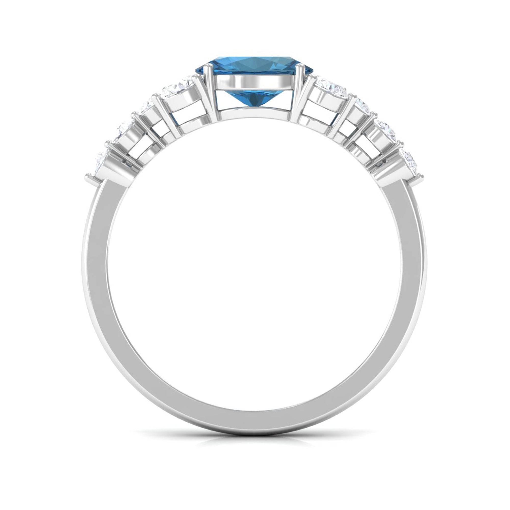 1.50 CT Oval London Blue Topaz East West Ring with Diamond London Blue Topaz - ( AAA ) - Quality - Rosec Jewels