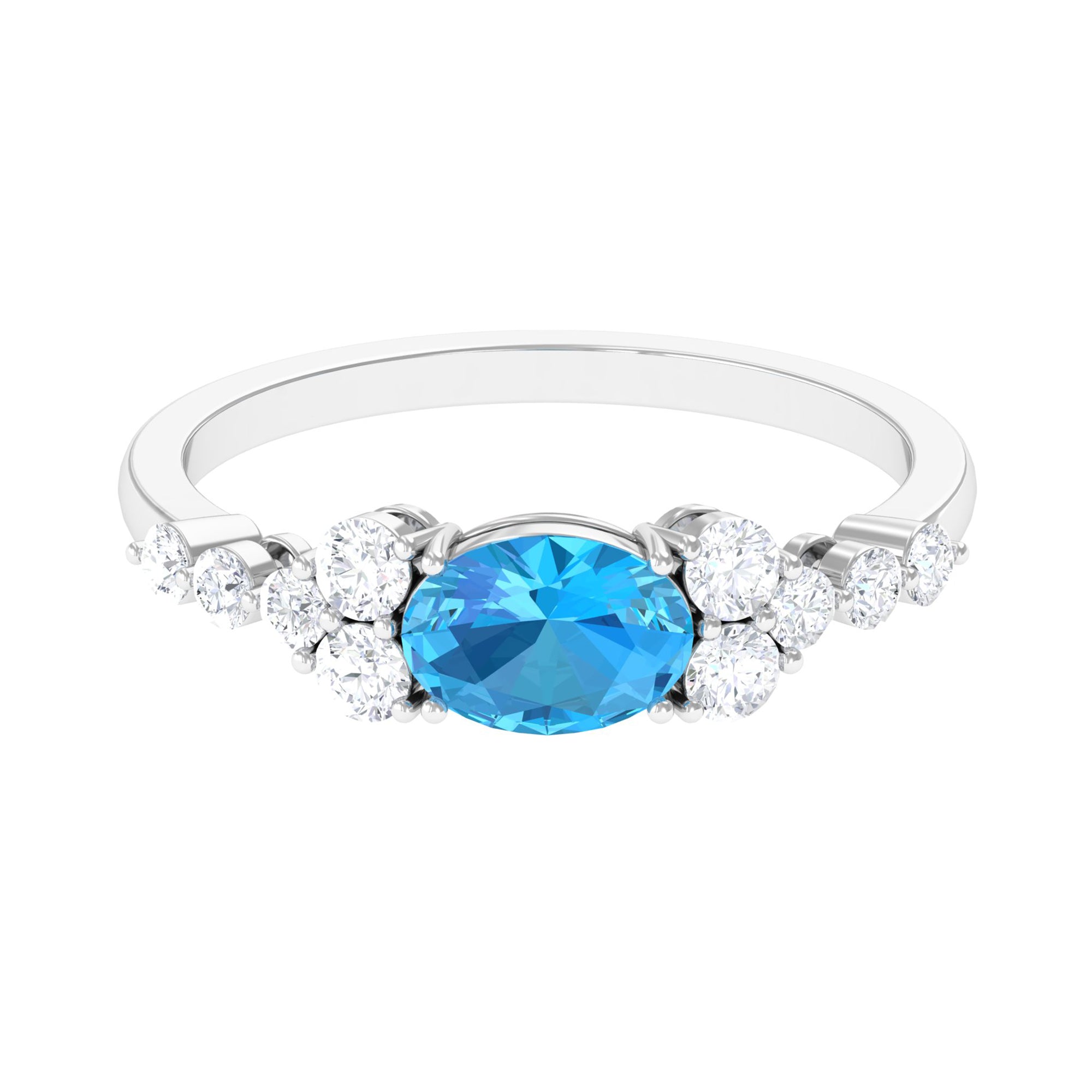 1.50 CT Swiss Blue Topaz Solitaire Ring with Diamond Stones Swiss Blue Topaz - ( AAA ) - Quality - Rosec Jewels