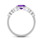 Oval Amethyst East West Ring with Diamond Side Stones Amethyst - ( AAA ) - Quality - Rosec Jewels