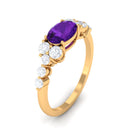 Oval Amethyst East West Ring with Diamond Side Stones Amethyst - ( AAA ) - Quality - Rosec Jewels