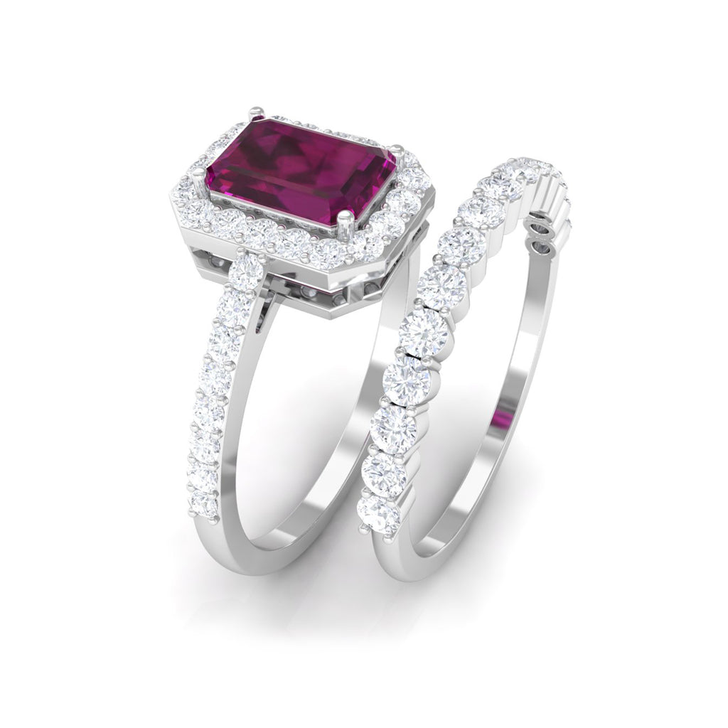 3 CT Certified Rhodolite and Moissanite Stackable Ring Set Rhodolite - ( AAA ) - Quality - Rosec Jewels