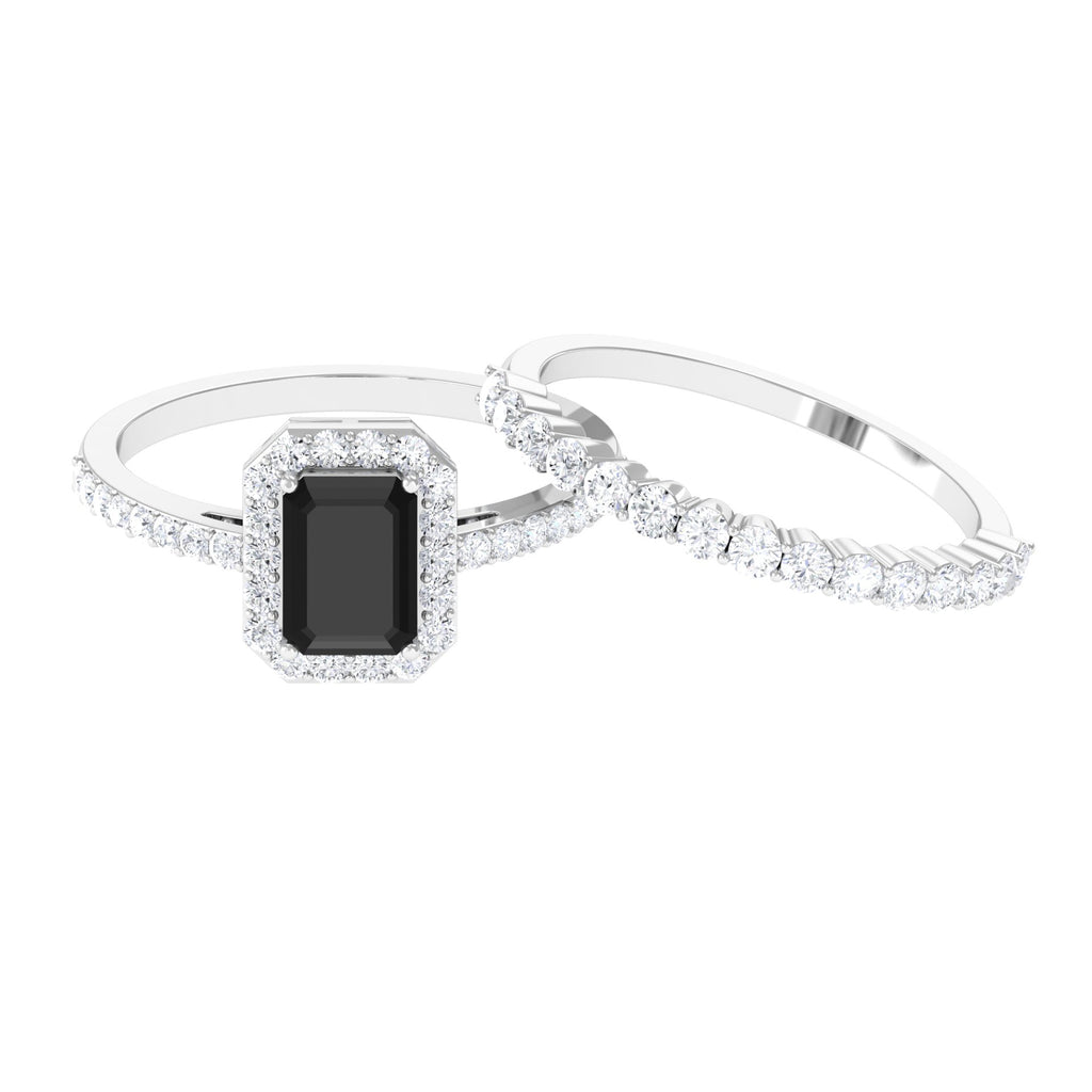 Real Black Onyx and Moissanite Stackable Ring Set Black Onyx - ( AAA ) - Quality - Rosec Jewels