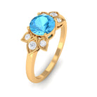 Swiss Blue Topaz Solitaire Flower Ring with Diamond Swiss Blue Topaz - ( AAA ) - Quality - Rosec Jewels