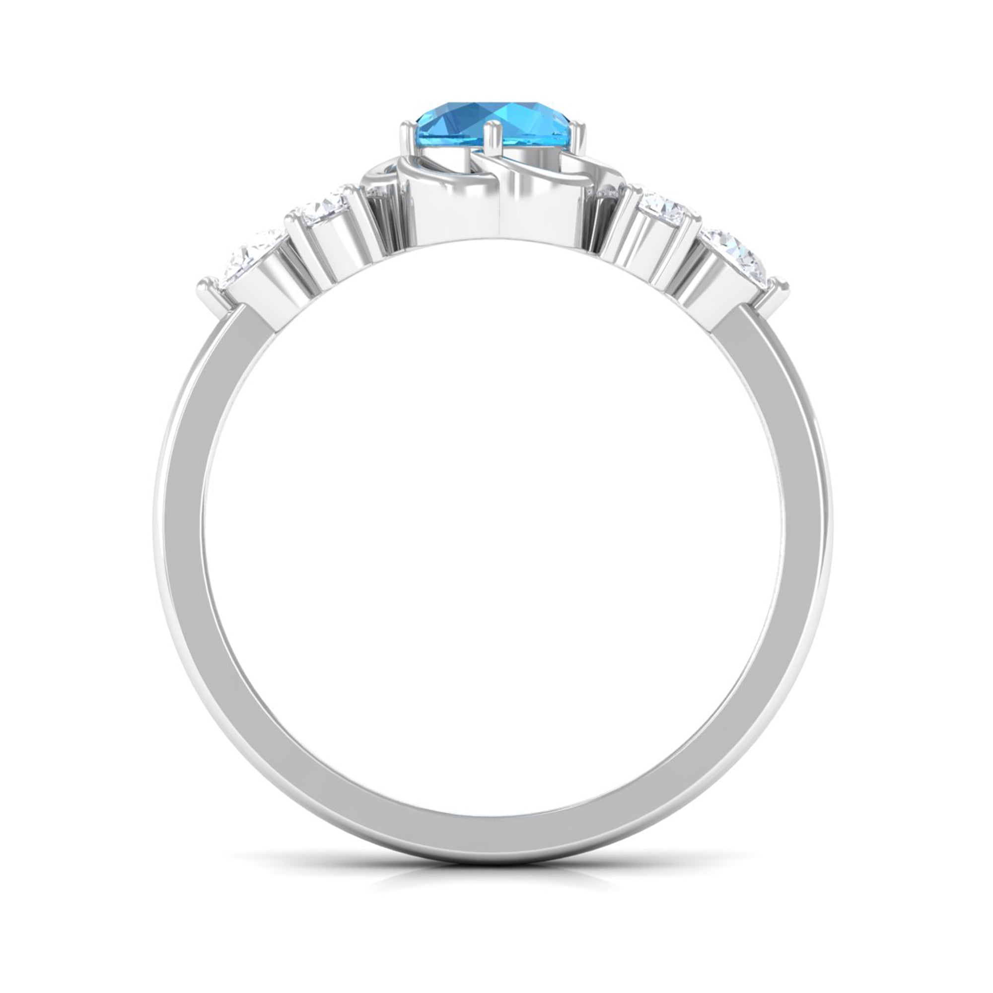 Round Shape Swiss Blue Topaz Floral Engagement Ring with Diamond Trio Swiss Blue Topaz - ( AAA ) - Quality - Rosec Jewels