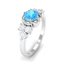 Round Shape Swiss Blue Topaz Floral Engagement Ring with Diamond Trio Swiss Blue Topaz - ( AAA ) - Quality - Rosec Jewels