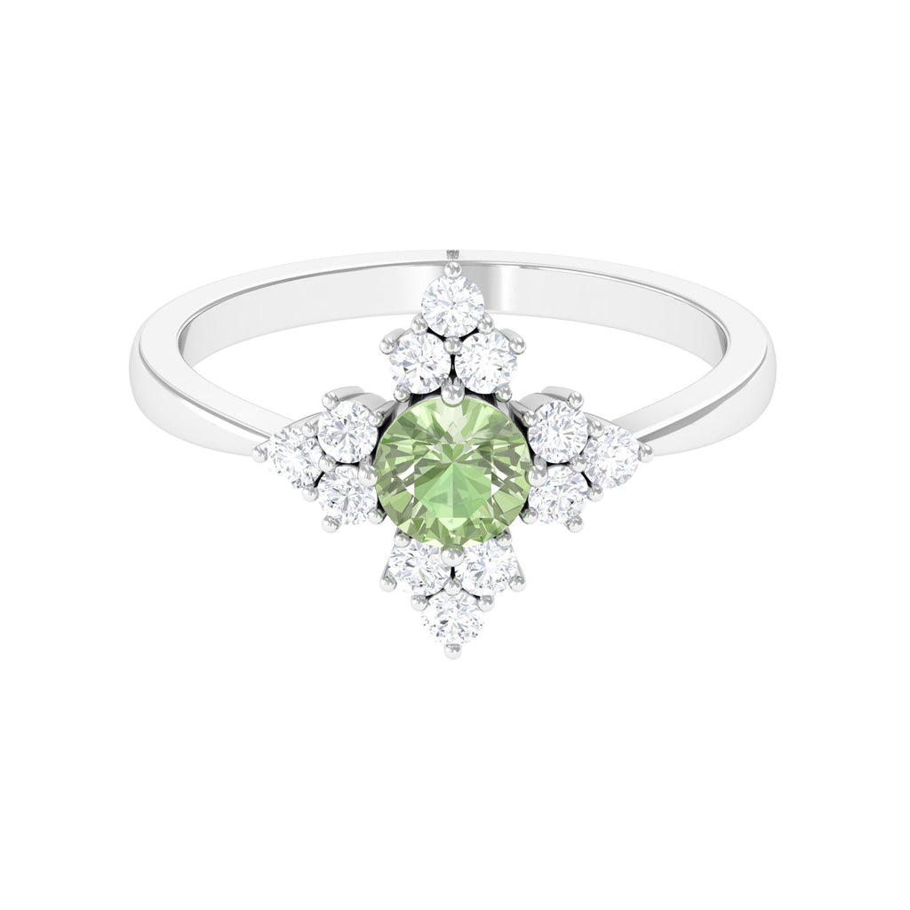 Genuine Sapphire and Diamond Flower Engagement Ring Green Sapphire - ( AAA ) - Quality - Rosec Jewels