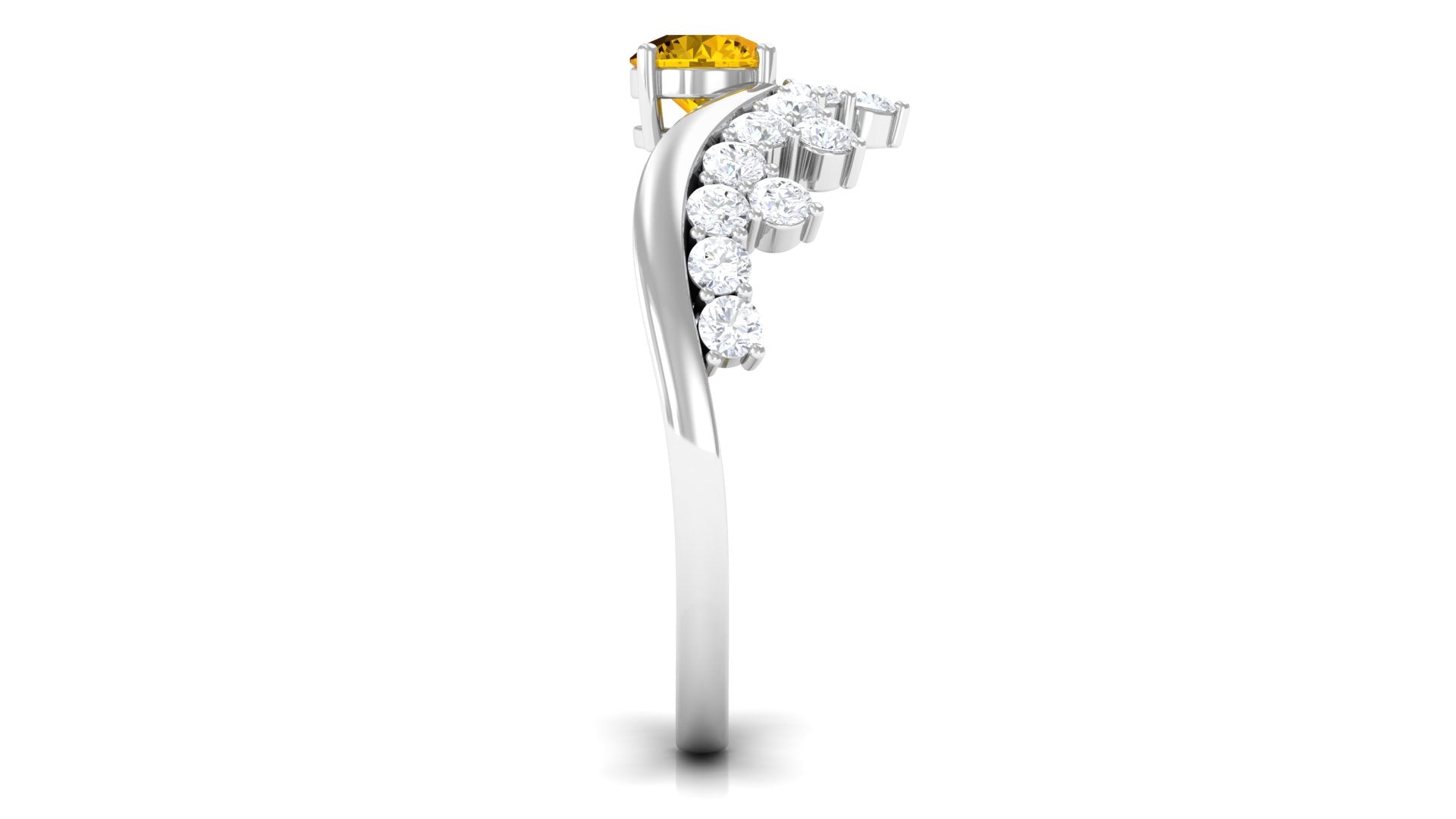 Yellow Sapphire and Diamond Curved Engagement Ring Yellow Sapphire - ( AAA ) - Quality - Rosec Jewels