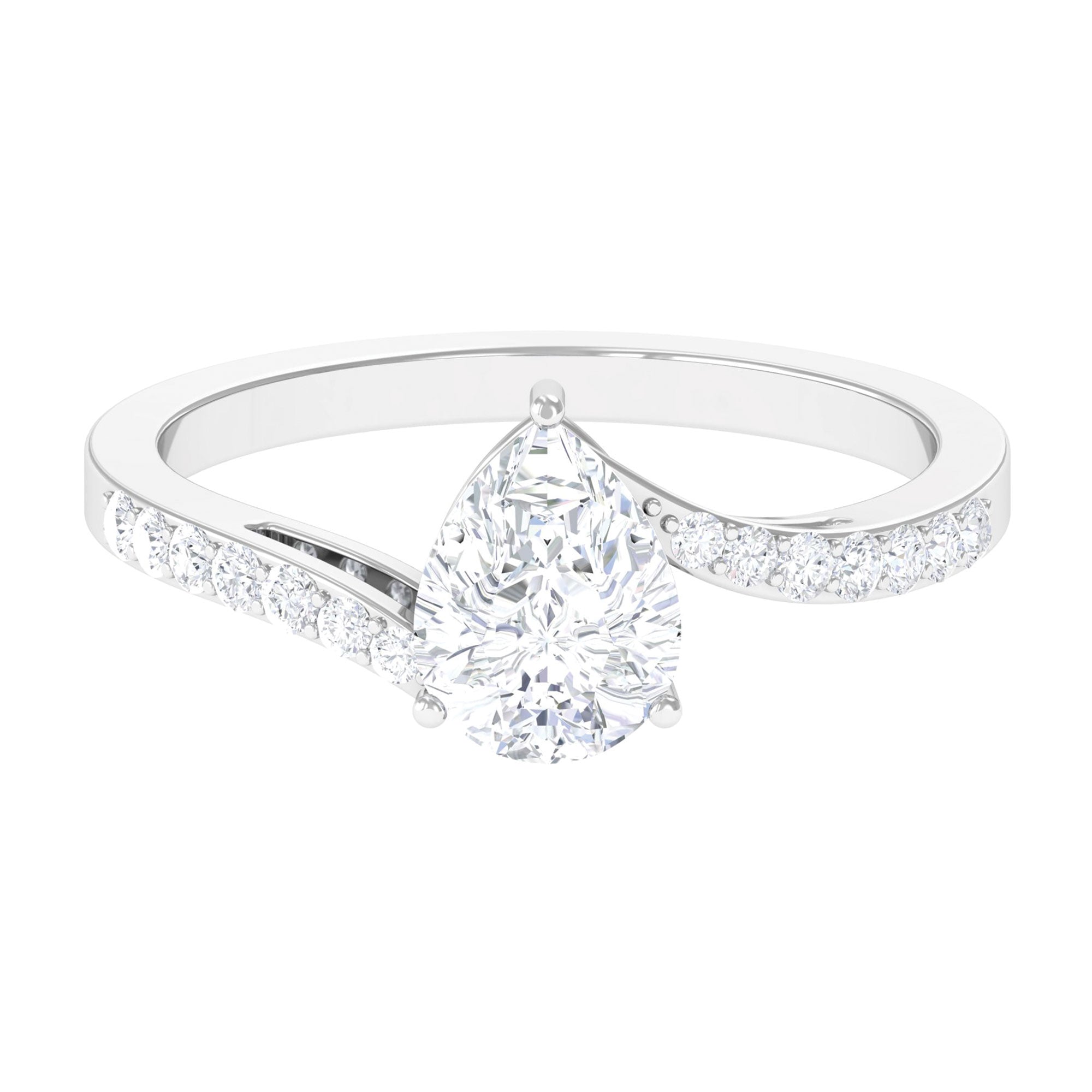 Pear Shape Moissanite Solitaire Bypass Engagement Ring Moissanite - ( D-VS1 ) - Color and Clarity - Rosec Jewels