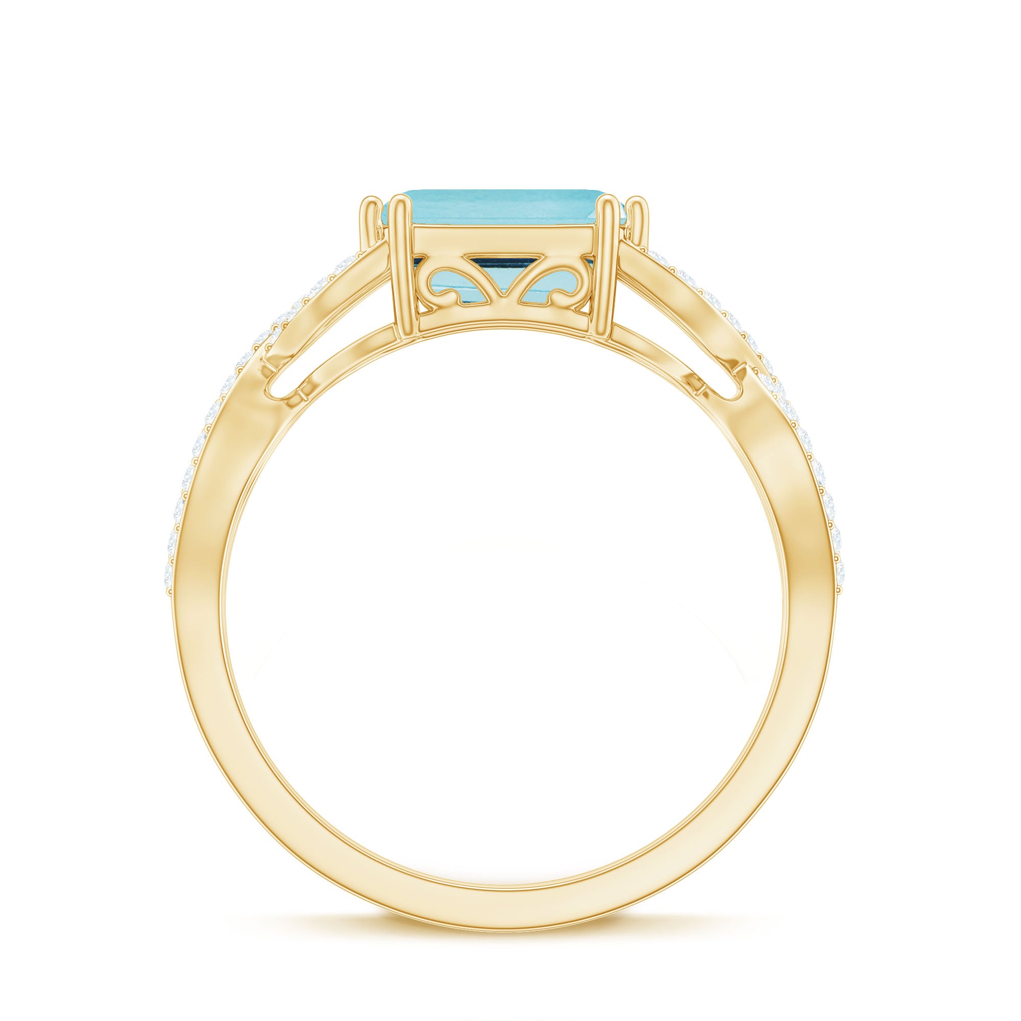 2 CT Emerald Cut Shape Sky Blue Topaz East West Engagement Ring with Diamond Sky Blue Topaz - ( AAA ) - Quality - Rosec Jewels