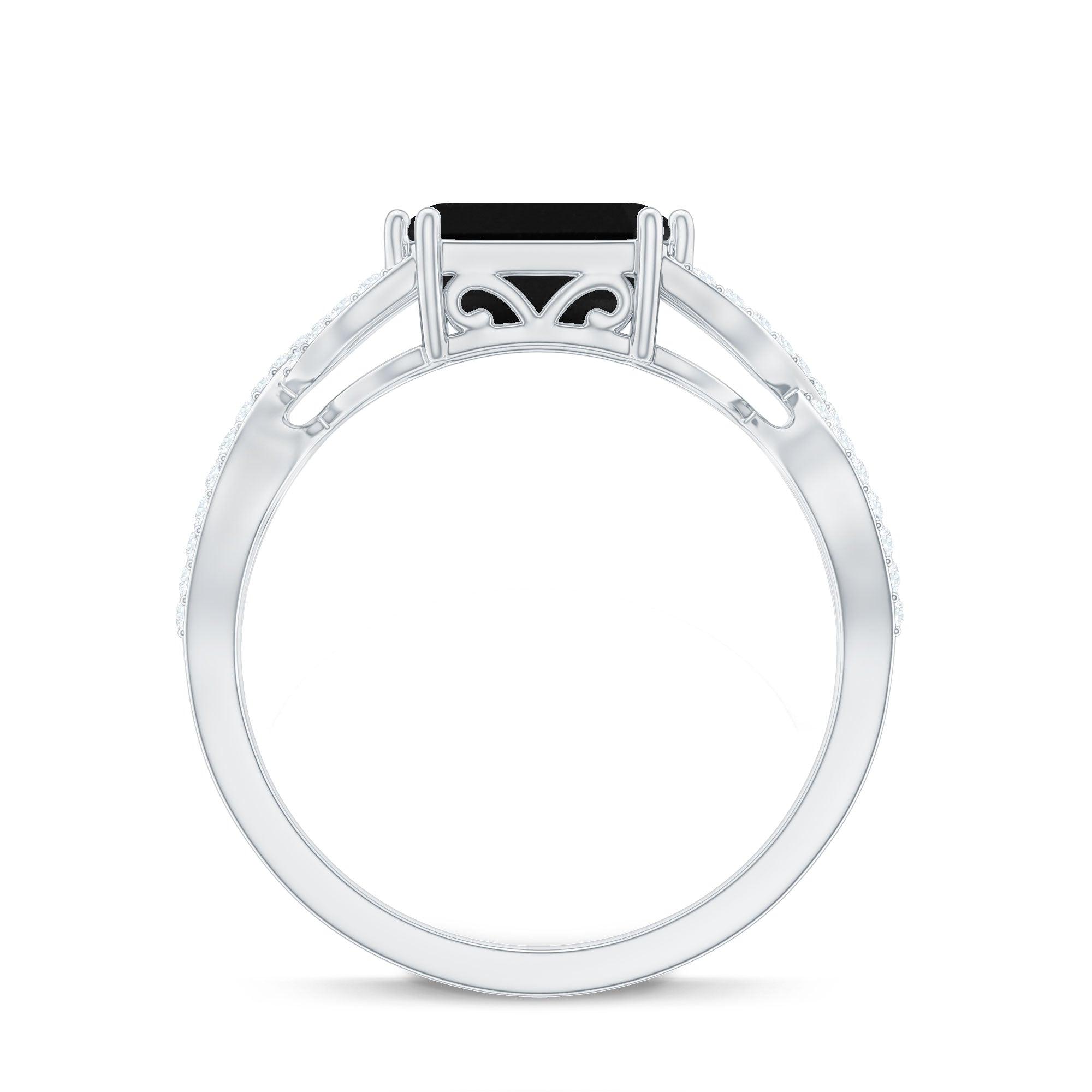 Octagon Created Black Diamond East-West Crossover Ring with Diamond Lab Created Black Diamond - ( AAAA ) - Quality - Rosec Jewels