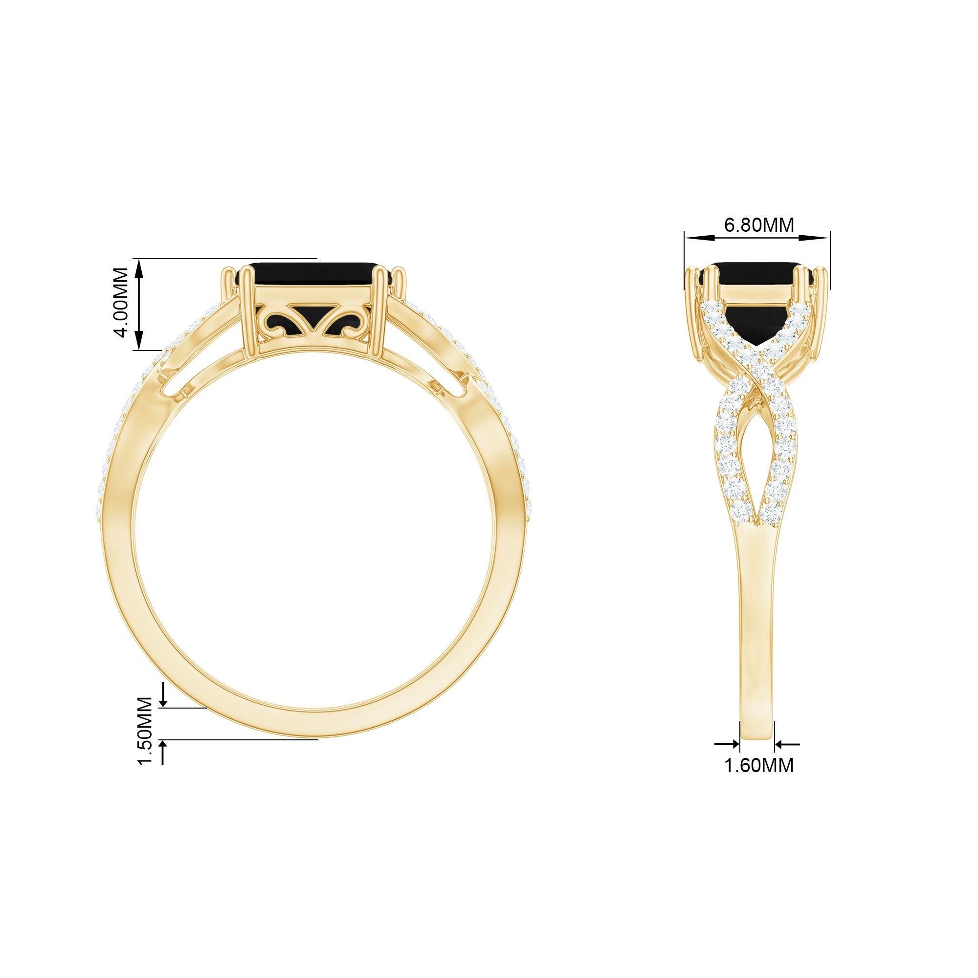 Octagon Created Black Diamond East-West Crossover Ring with Diamond Lab Created Black Diamond - ( AAAA ) - Quality - Rosec Jewels