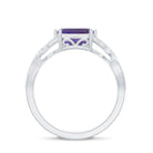 Emerald Cut Amethyst East West Crossover Ring with Diamond Amethyst - ( AAA ) - Quality - Rosec Jewels