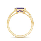 Emerald Cut Amethyst East West Crossover Ring with Diamond Amethyst - ( AAA ) - Quality - Rosec Jewels