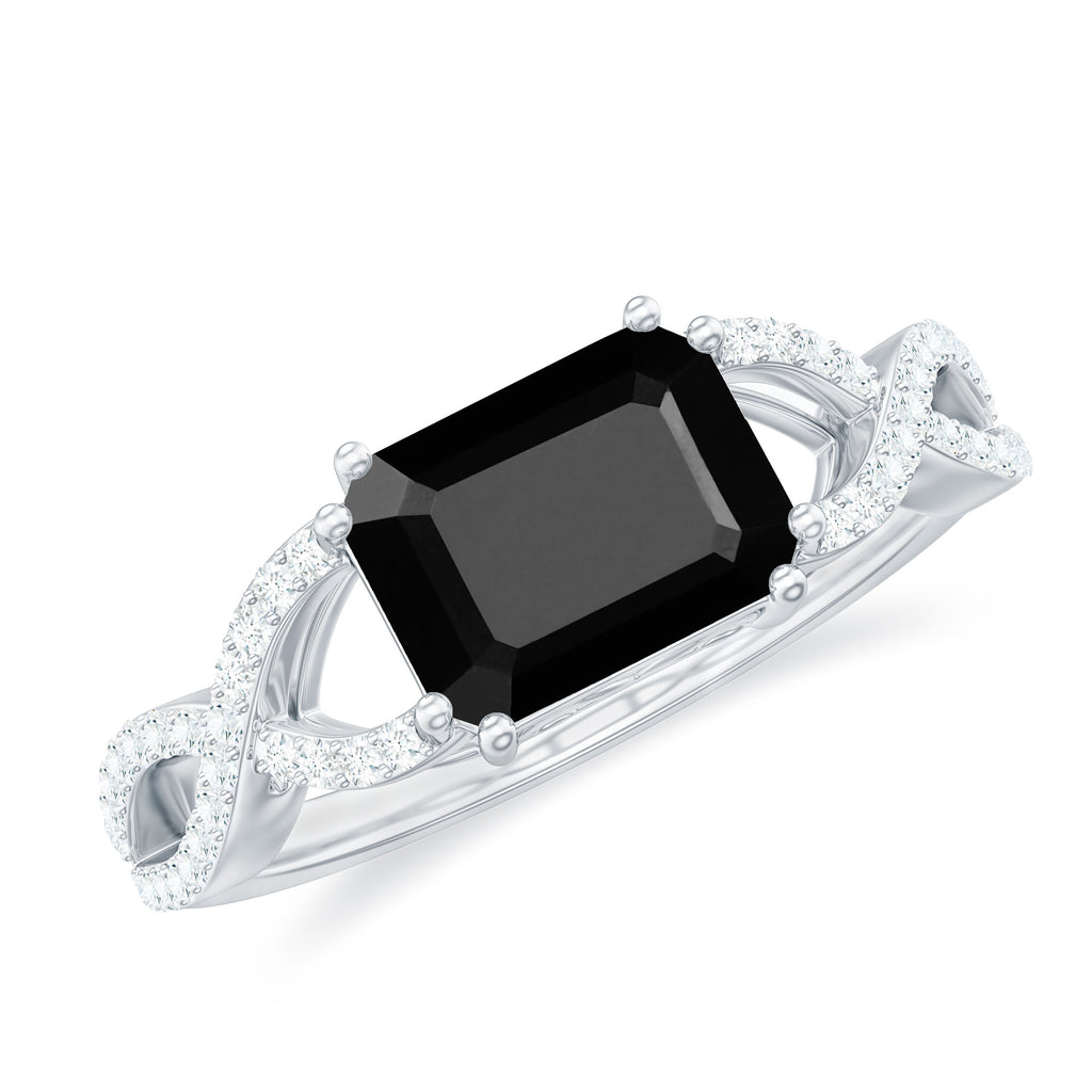 2 CT Octagon Black Onyx East-West Crossover Ring with Diamond Black Onyx - ( AAA ) - Quality - Rosec Jewels
