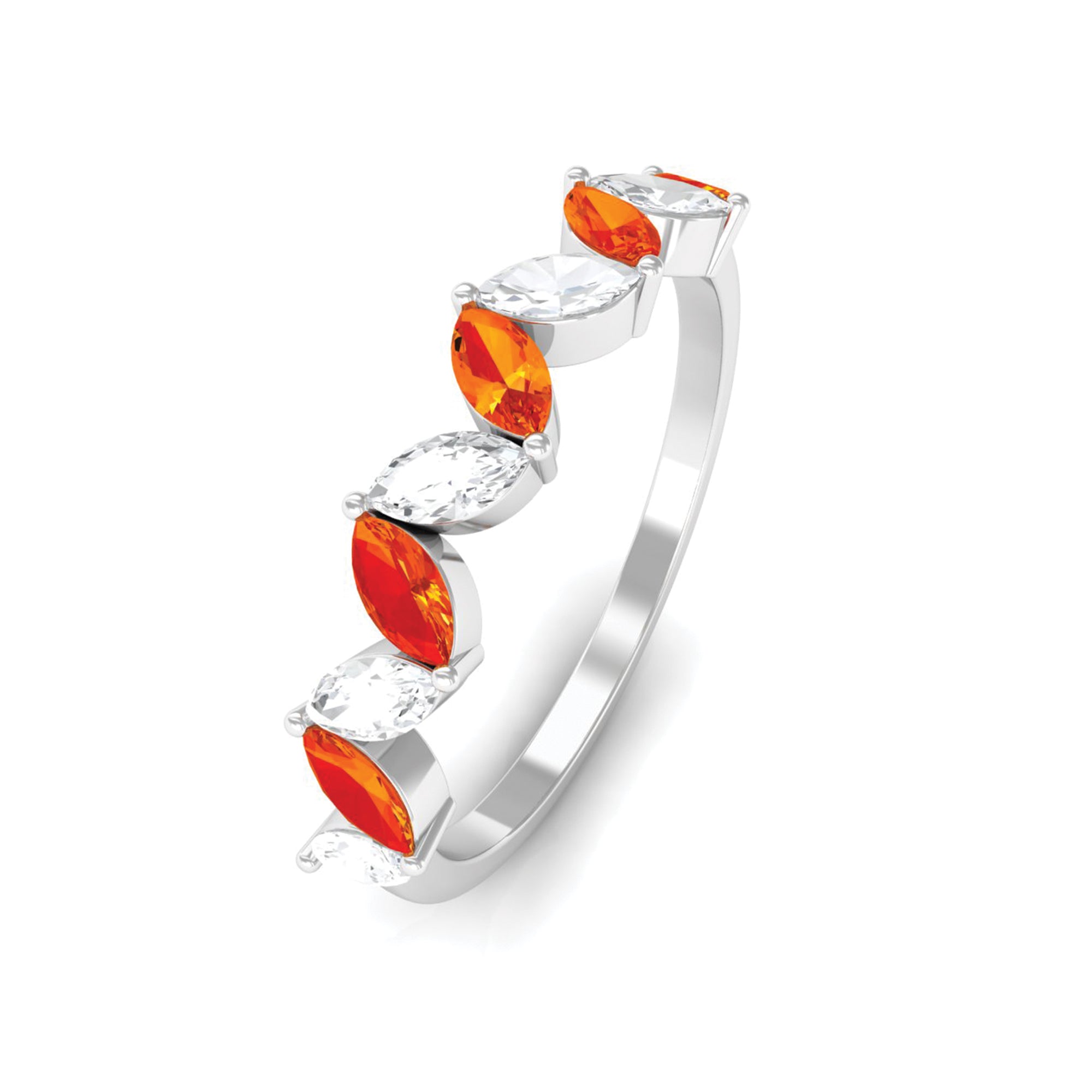 Marquise Created Orange Sapphire and Moissanite Half Eternity Ring Lab Created Orange Sapphire - ( AAAA ) - Quality - Rosec Jewels