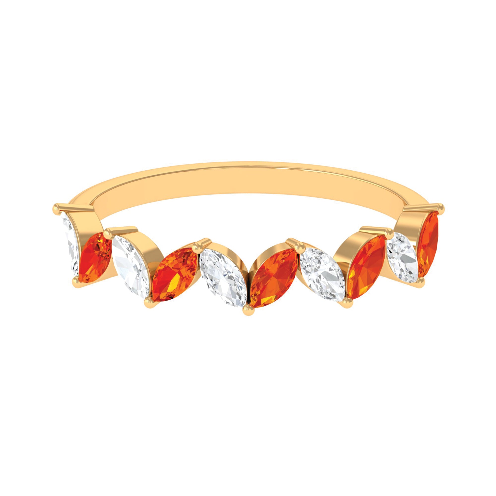 Marquise Created Orange Sapphire and Moissanite Half Eternity Ring Lab Created Orange Sapphire - ( AAAA ) - Quality - Rosec Jewels