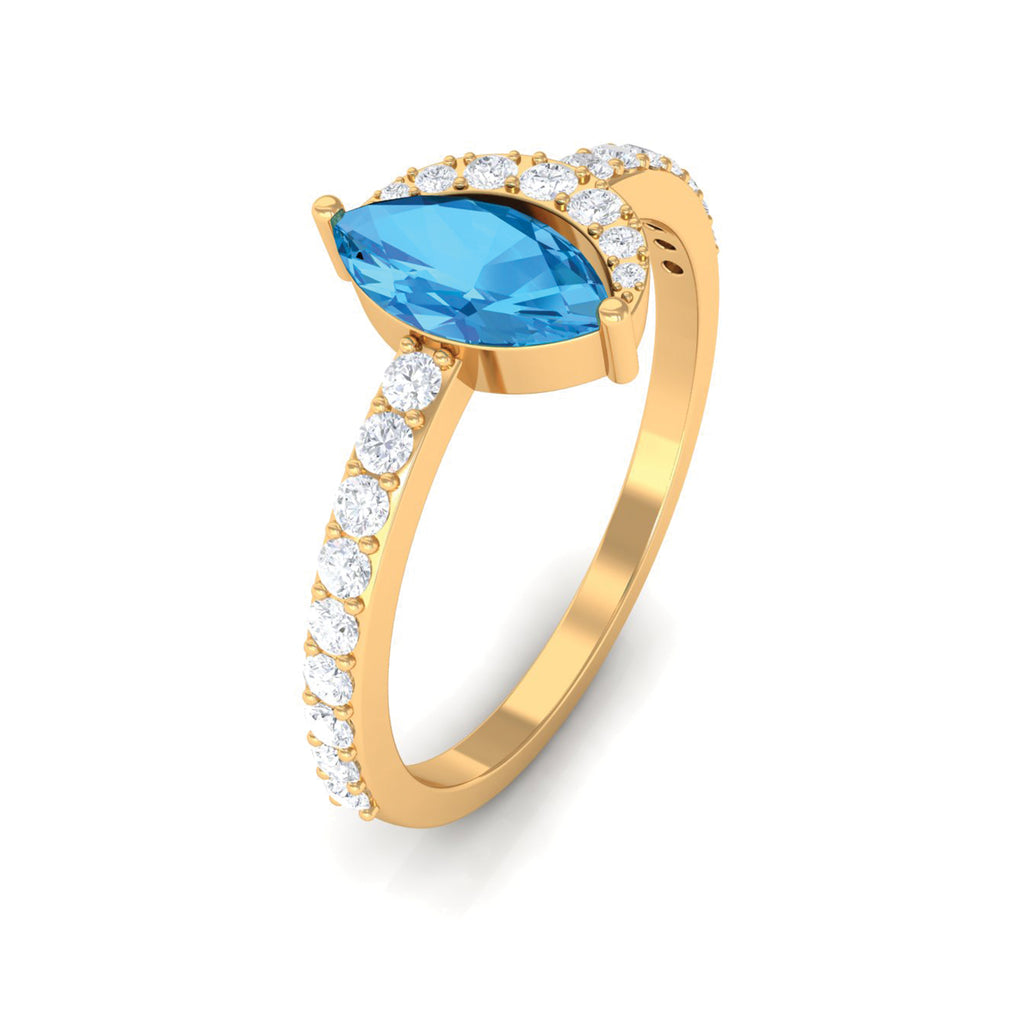 1.25 CT Marquise Cut Swiss Blue Topaz Minimal Ring with Diamond Swiss Blue Topaz - ( AAA ) - Quality - Rosec Jewels