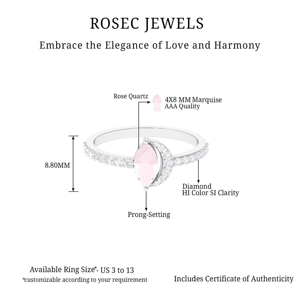 1.25 CT Natural Rose Quartz Minimal Ring with Diamond Accent Rose Quartz - ( AAA ) - Quality - Rosec Jewels
