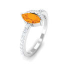 Minimal Marquise Fire Opal and Diamond Engagement Ring Fire Opal - ( AAA ) - Quality - Rosec Jewels