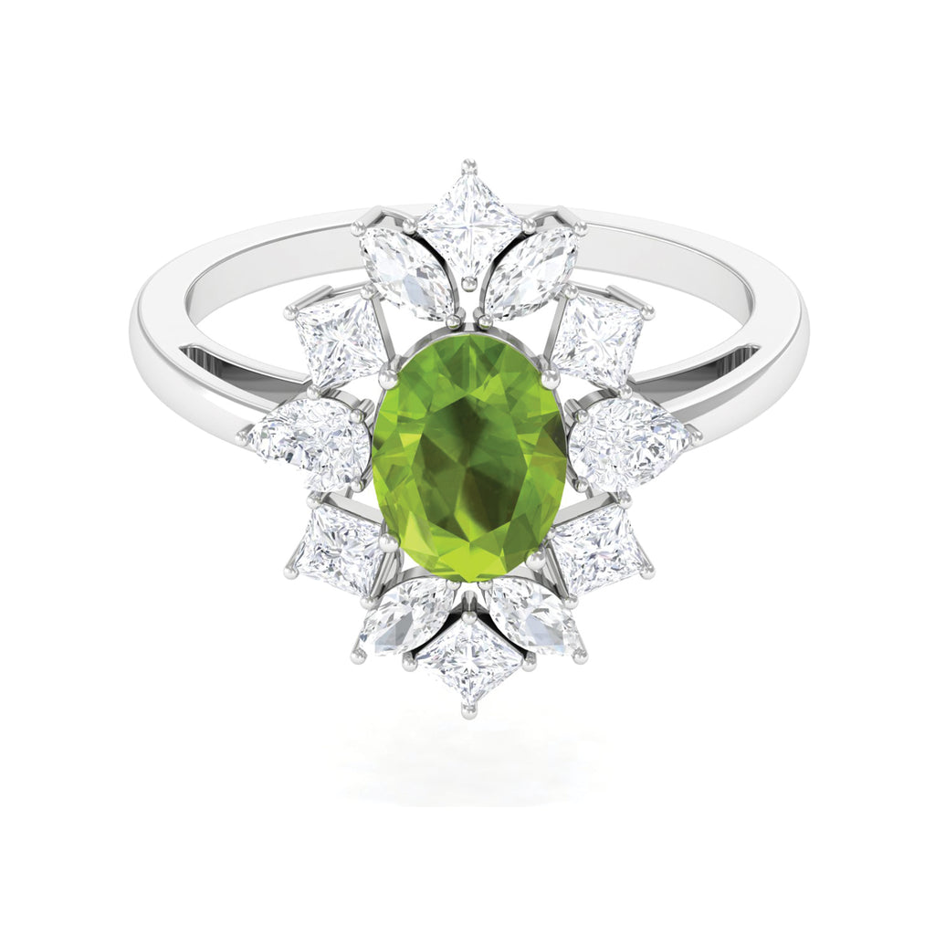 2.25 CT Natural Peridot Cocktail Ring with Moissanite Stones Peridot - ( AAA ) - Quality - Rosec Jewels