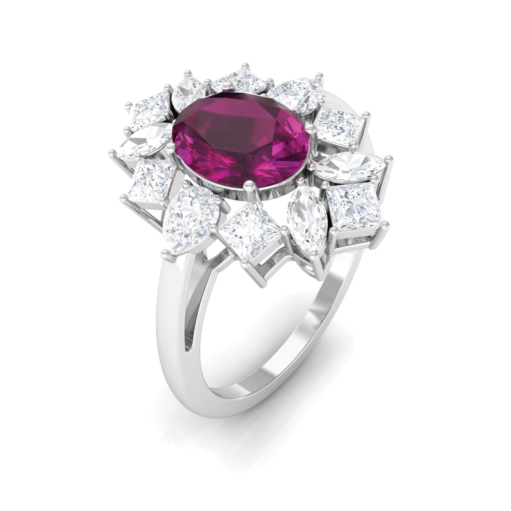 2.75 CT Natural Rhodolite Cocktail Ring with Moissanite Stones Rhodolite - ( AAA ) - Quality - Rosec Jewels