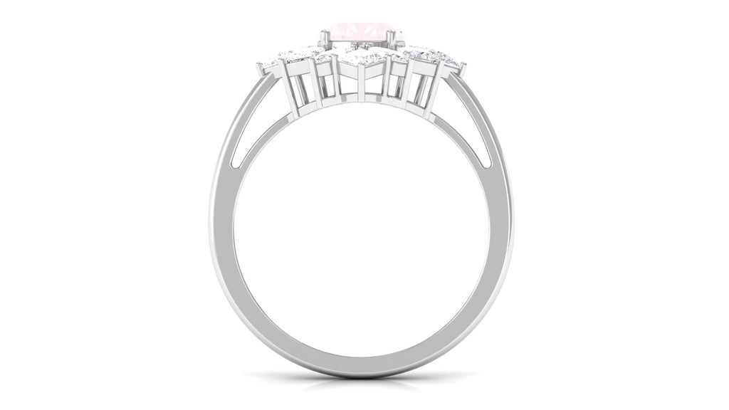 Oval Cut Rose Quartz Cocktail Ring with Moissanite Stones Rose Quartz - ( AAA ) - Quality - Rosec Jewels