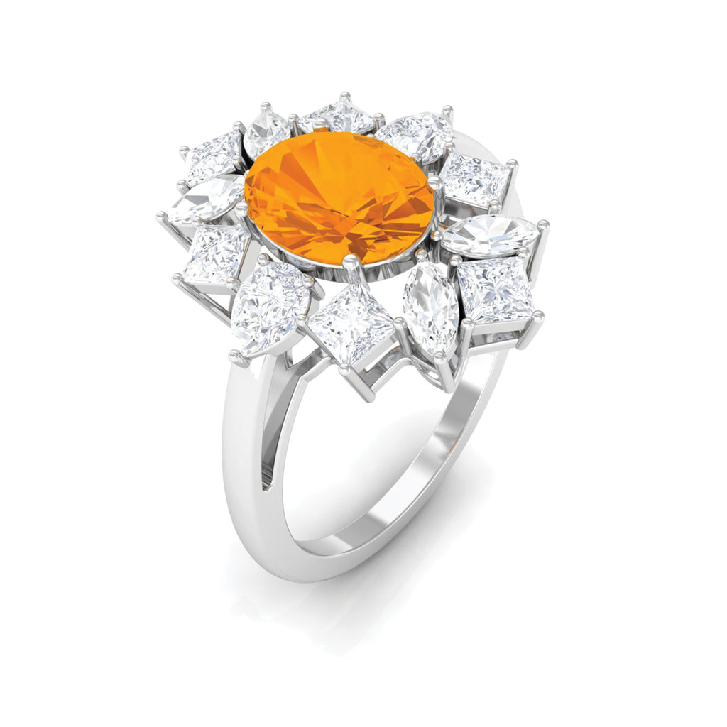 2.25 CT Oval Fire Opal Cocktail Engagement Ring with Moissanite Fire Opal - ( AAA ) - Quality - Rosec Jewels