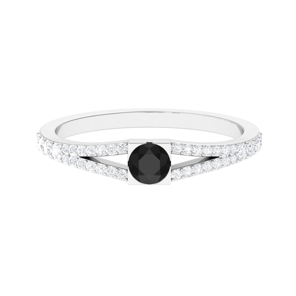 3/4 CT Minimal Black Diamond and Diamond Promise Ring with Split Shank Black Diamond - ( AAA ) - Quality - Rosec Jewels