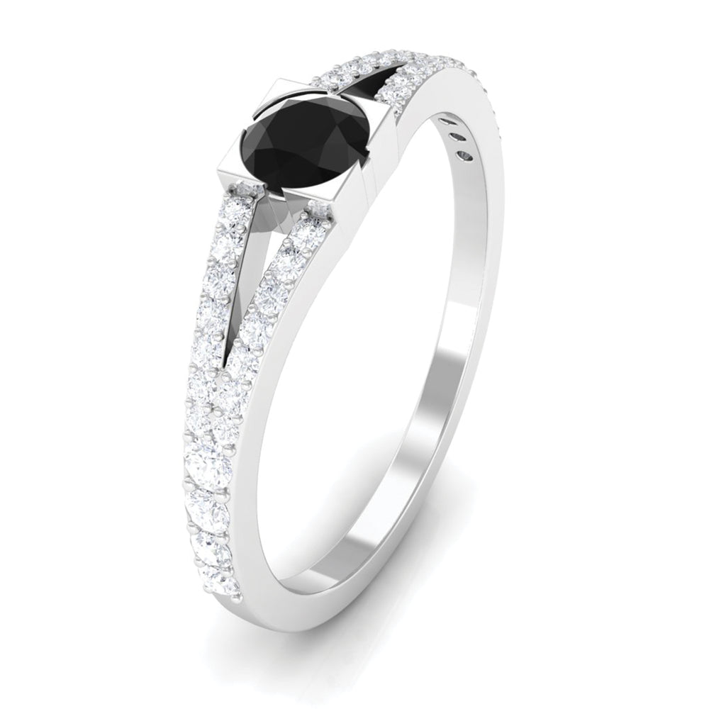 3/4 CT Minimal Black Diamond and Diamond Promise Ring with Split Shank Black Diamond - ( AAA ) - Quality - Rosec Jewels