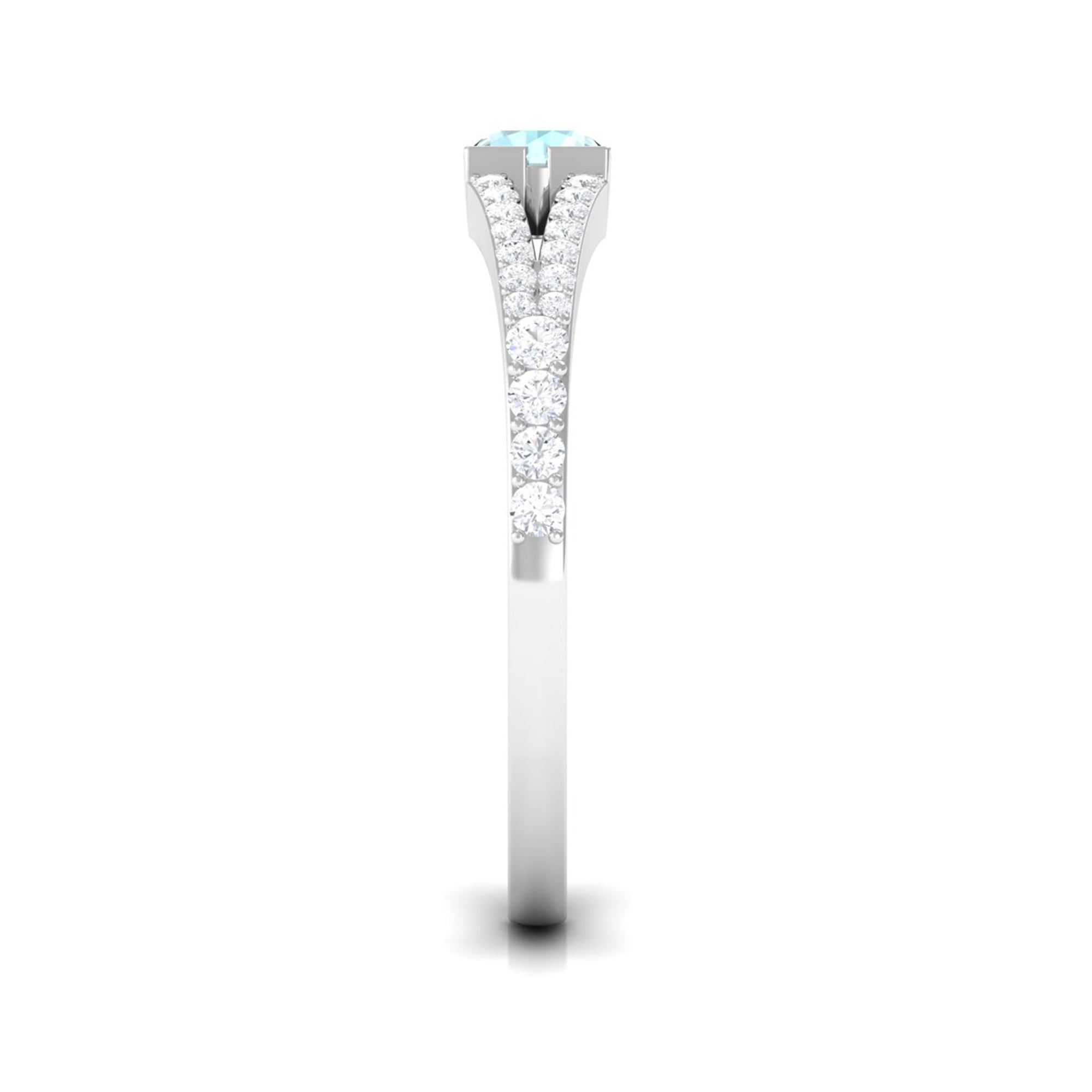 3/4 CT Split Shank Round Sky Blue Topaz Promise Ring with Diamond Sky Blue Topaz - ( AAA ) - Quality - Rosec Jewels