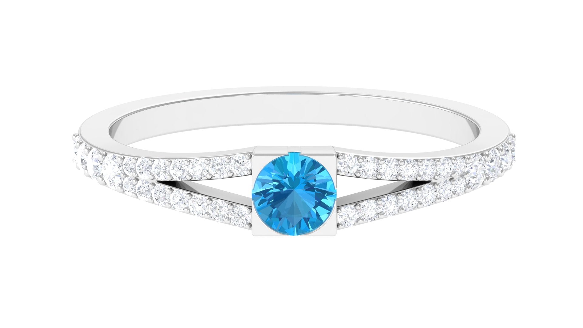 0.50 CT Swiss Blue Topaz Promise Ring with Diamond Accent Swiss Blue Topaz - ( AAA ) - Quality - Rosec Jewels