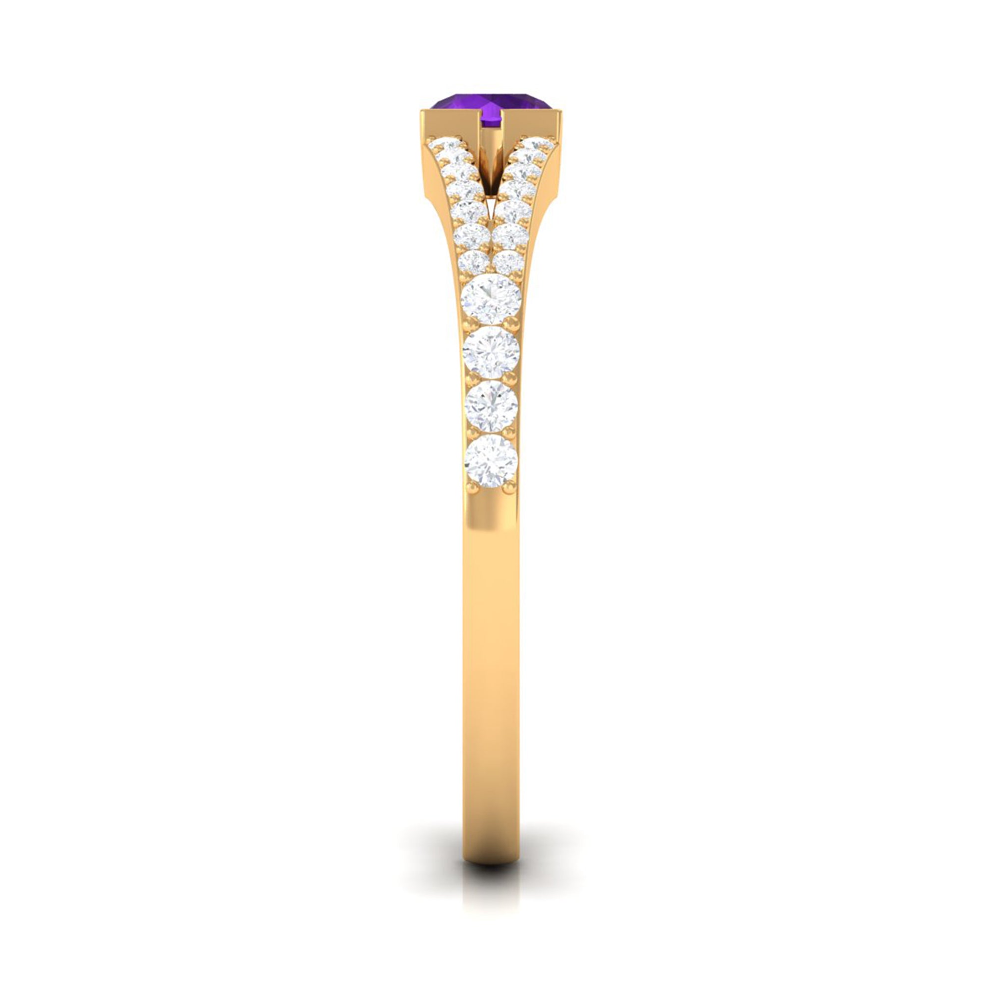 Minimal Amethyst and Diamond Split Shank Promise Ring Amethyst - ( AAA ) - Quality - Rosec Jewels