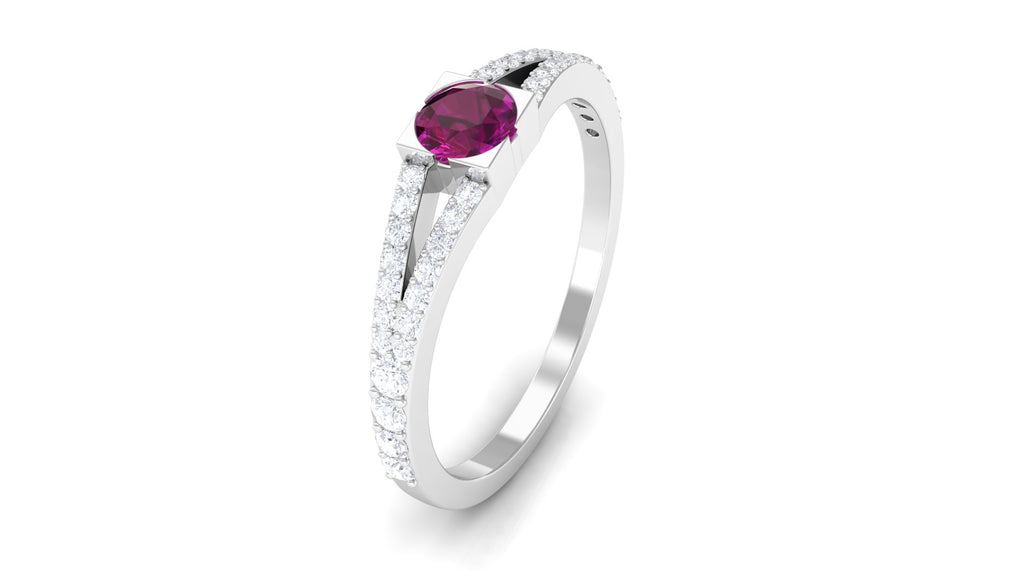 0.75 CT Natural Rhodolite Minimal Promise Ring with Diamond Rhodolite - ( AAA ) - Quality - Rosec Jewels