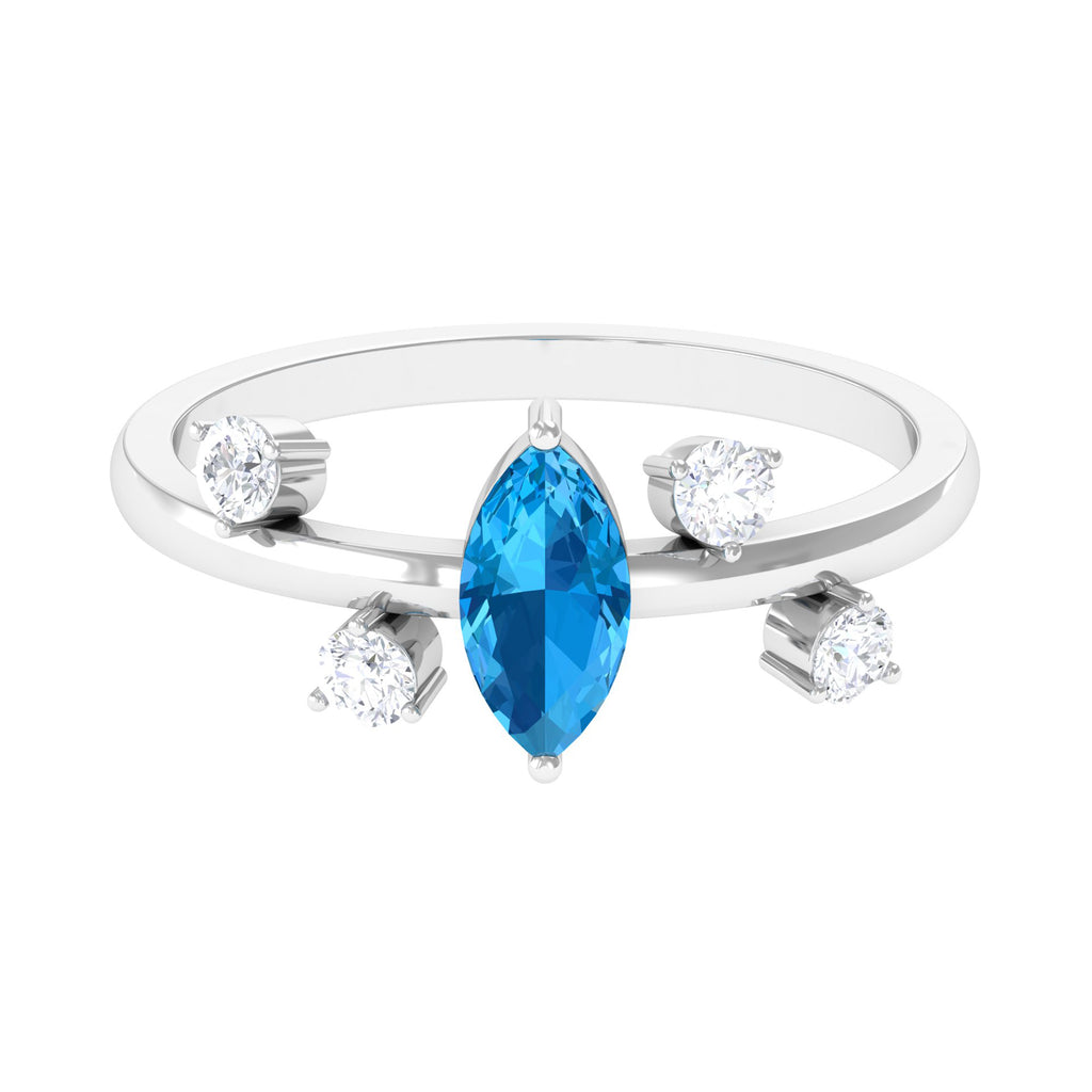 Swiss Blue Topaz Solitaire Scatter Ring with Diamond Swiss Blue Topaz - ( AAA ) - Quality - Rosec Jewels