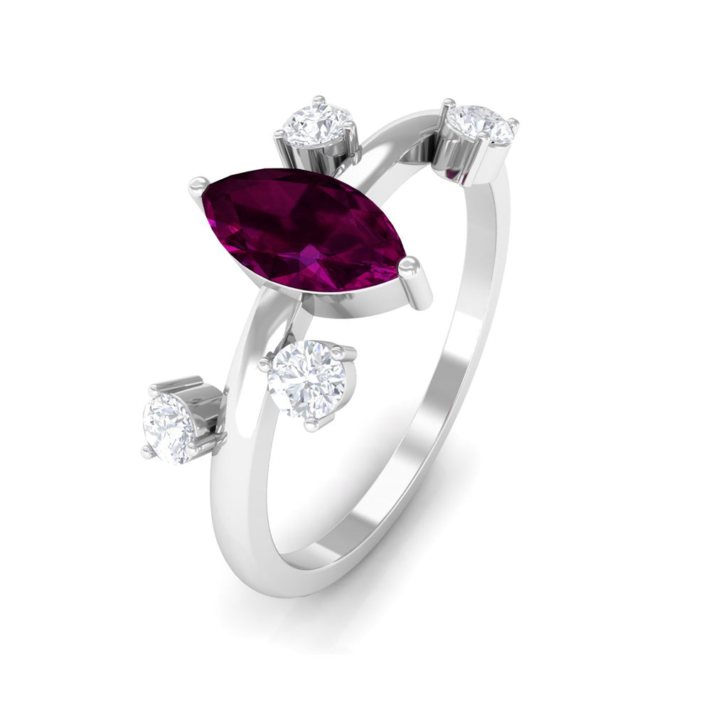 1 CT Marquise Cut Rhodolite Scatter Solitaire Ring with Diamond Rhodolite - ( AAA ) - Quality - Rosec Jewels