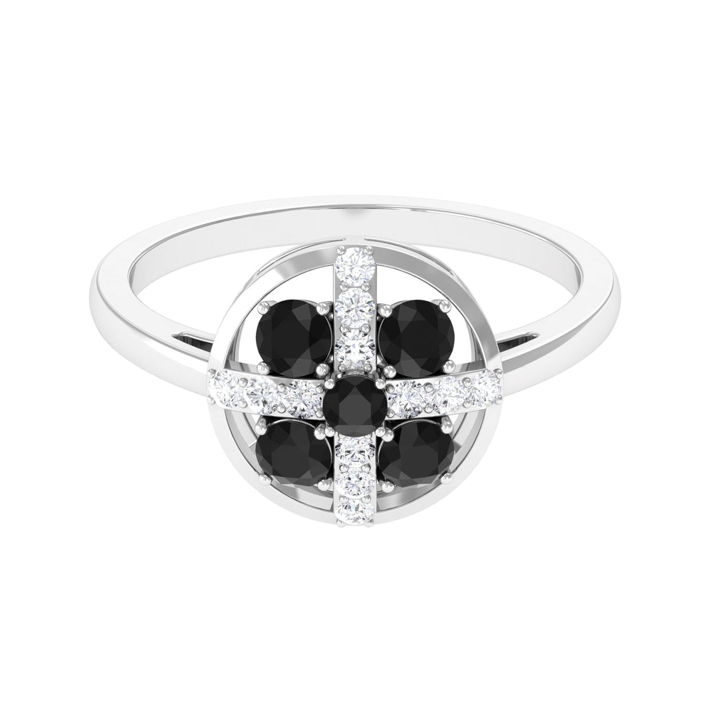 Genuine Black and White Diamond Contemporary Ring Black Diamond - ( AAA ) - Quality - Rosec Jewels