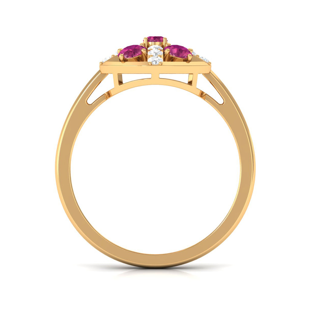 Real Pink Tourmaline Contemporary Ring with Diamond Pink Tourmaline - ( AAA ) - Quality - Rosec Jewels