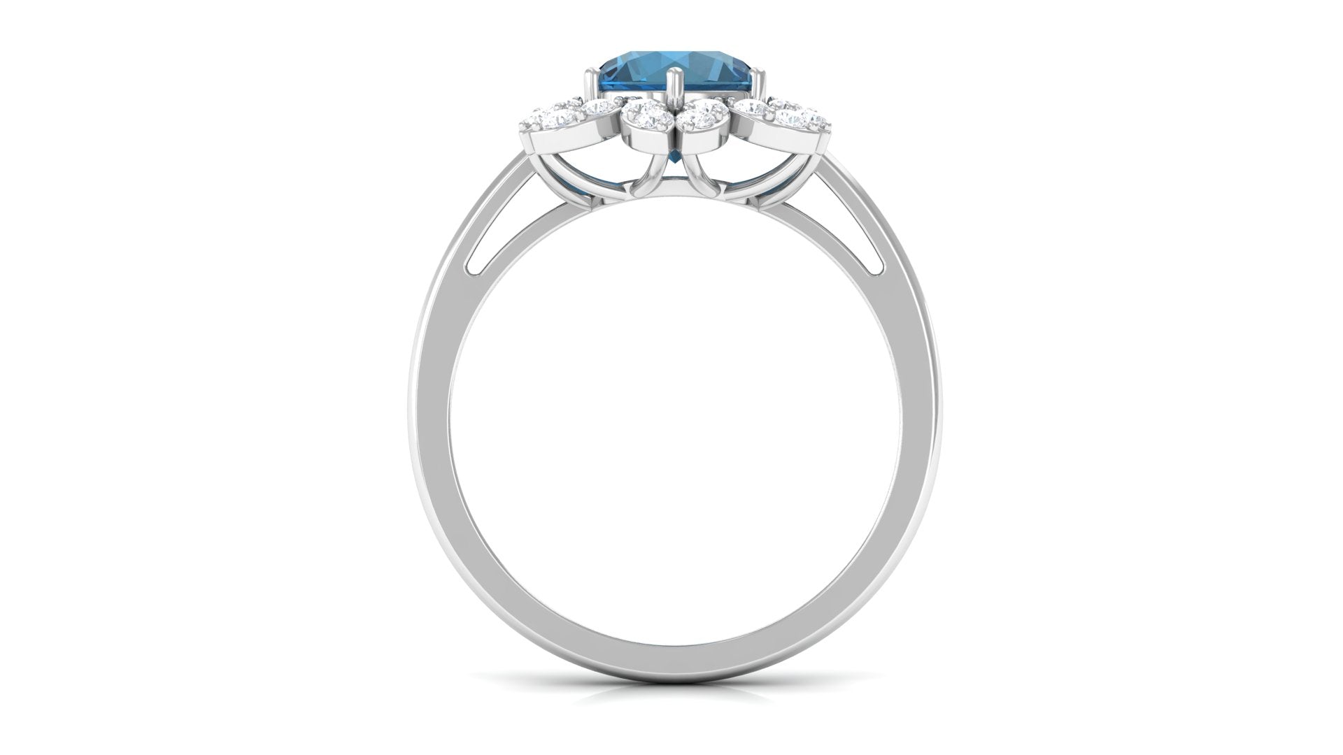 2 CT London Blue Topaz and Diamond Cocktail Flower Ring London Blue Topaz - ( AAA ) - Quality - Rosec Jewels