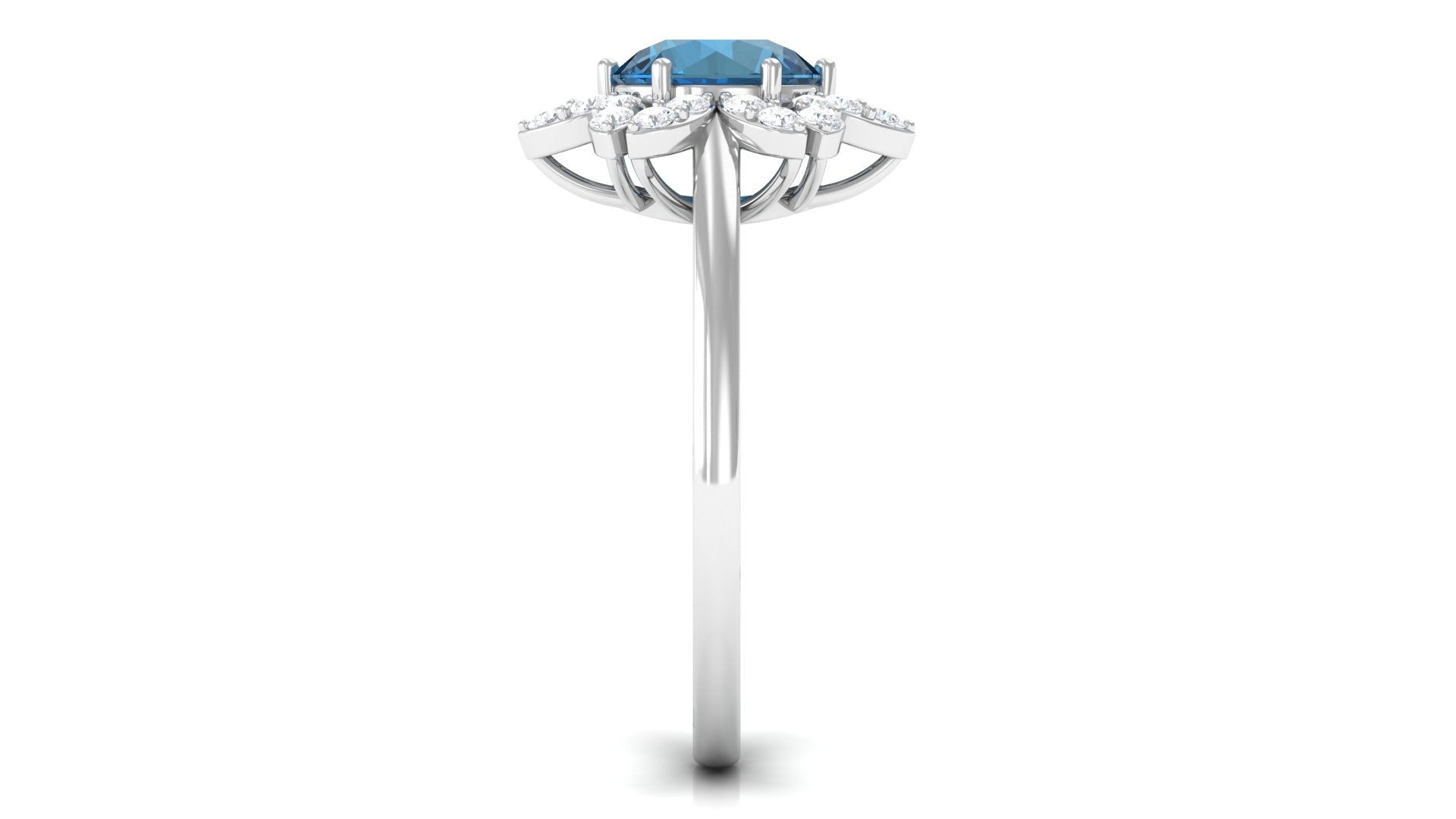2 CT London Blue Topaz and Diamond Cocktail Flower Ring London Blue Topaz - ( AAA ) - Quality - Rosec Jewels