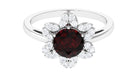 2.25 Ct Round Garnet Flower Engagement Ring with Diamond Garnet - ( AAA ) - Quality - Rosec Jewels