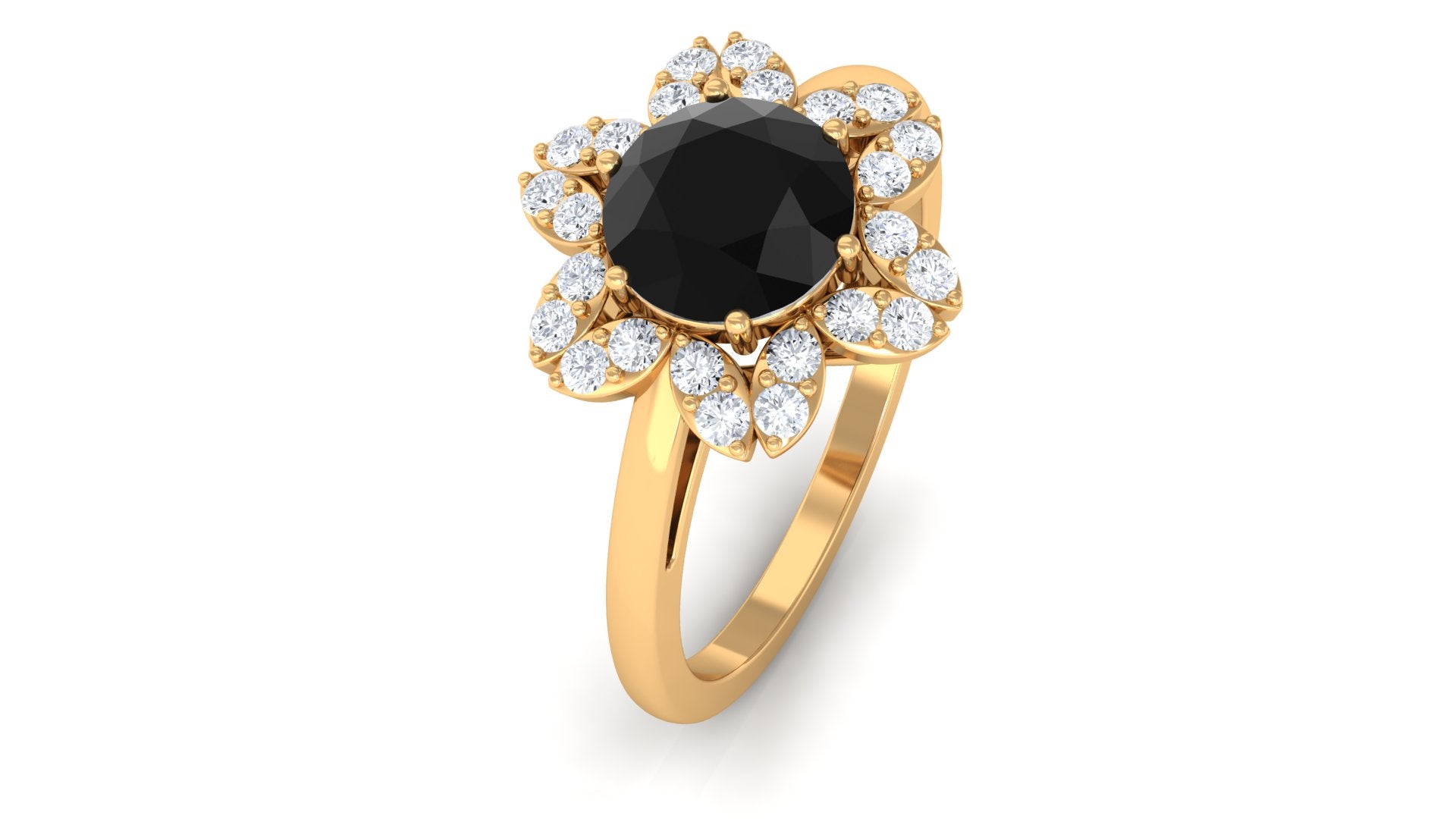 1.75 CT Black Spinel Flower Ring with Diamond Halo Black Spinel - ( AAA ) - Quality - Rosec Jewels