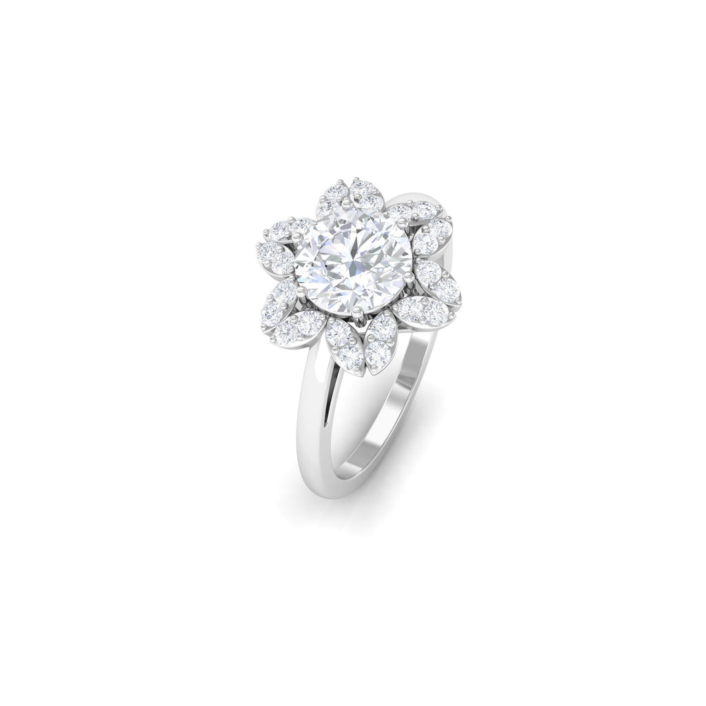 2 CT Moissanite Flower Halo Engagement Ring in Gold Moissanite - ( D-VS1 ) - Color and Clarity - Rosec Jewels