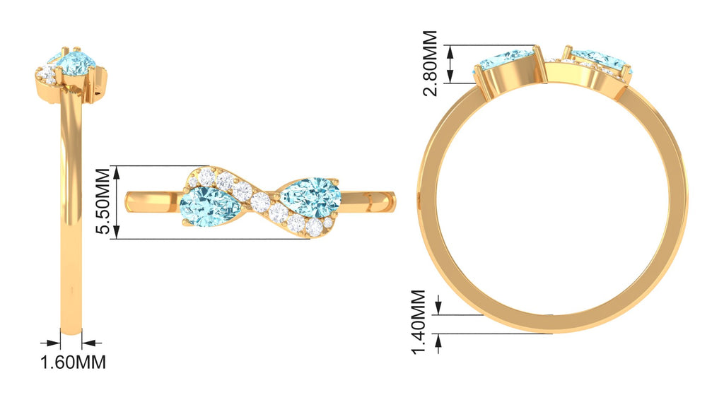 1/2 CT Pear Aquamarine Infinity Promise Ring with Diamond Aquamarine - ( AAA ) - Quality - Rosec Jewels