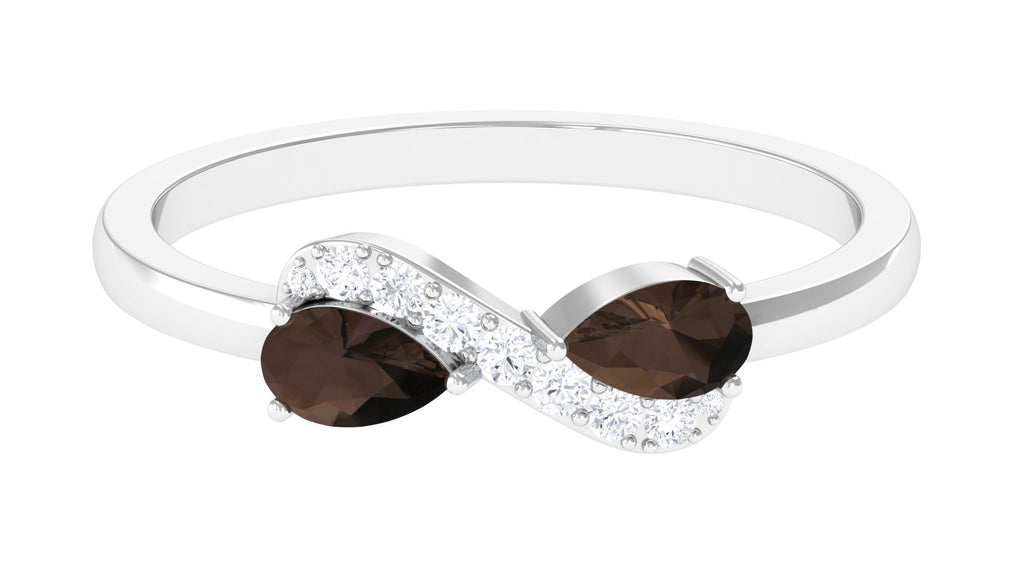 Pear Cut Smoky Quartz Infinity Promise Ring with Diamond Smoky Quartz - ( AAA ) - Quality - Rosec Jewels
