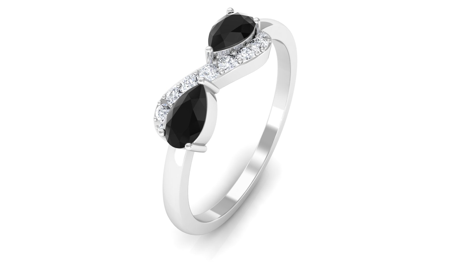 Pear Cut Black Spinel and Diamond Infinity Promise Ring Black Spinel - ( AAA ) - Quality - Rosec Jewels