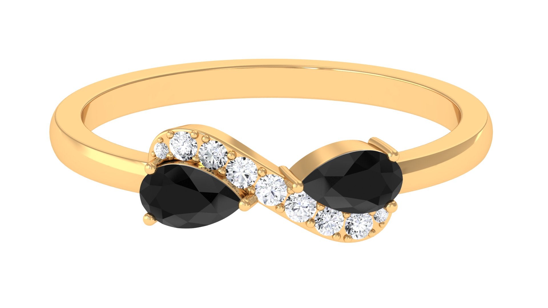 Pear Cut Black Spinel and Diamond Infinity Promise Ring Black Spinel - ( AAA ) - Quality - Rosec Jewels