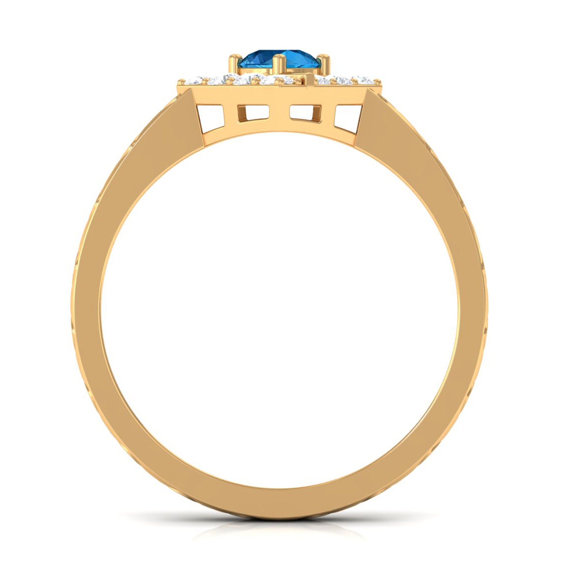 0.50 CT Swiss Blue Topaz Minimal Textured Ring with Diamond Swiss Blue Topaz - ( AAA ) - Quality - Rosec Jewels