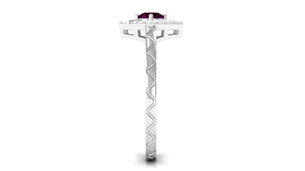 0.75 CT Natural Rhodolite Textured Ring with Diamond Stones Rhodolite - ( AAA ) - Quality - Rosec Jewels