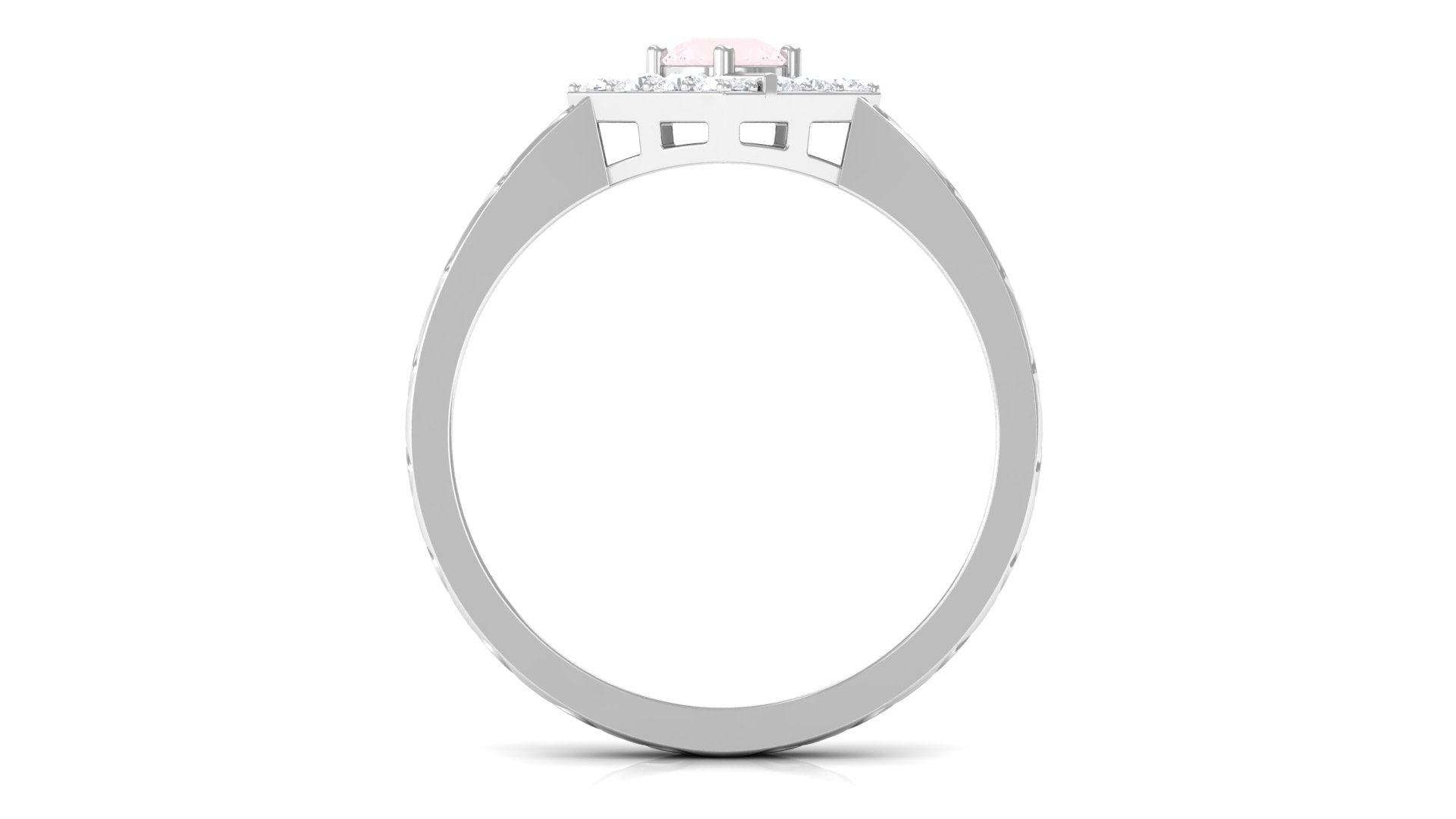 0.50 CT Rose Quartz Minimal Textured Ring with Diamond Accent Rose Quartz - ( AAA ) - Quality - Rosec Jewels